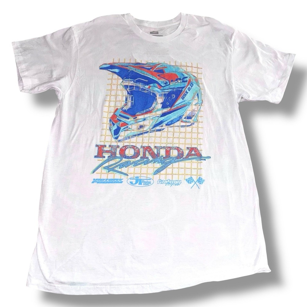 Honda Racing JT Racing USA Motocross Helmet Graphic T-Shirt White Mens XL